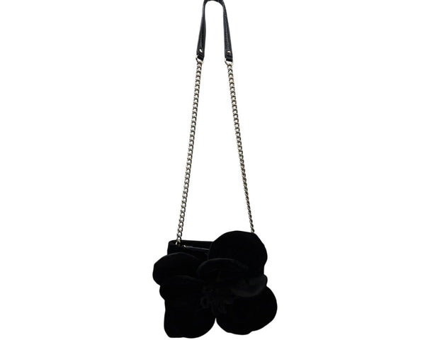 Kate Spade Black Velvet Flower With Gold Chain Strap Crossbody Bag Size S