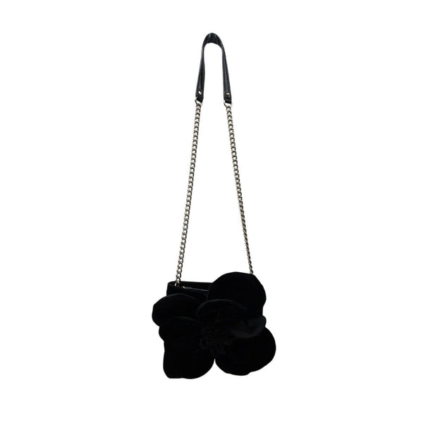 Kate Spade Black Velvet Flower With Gold Chain Strap Crossbody Bag Size S