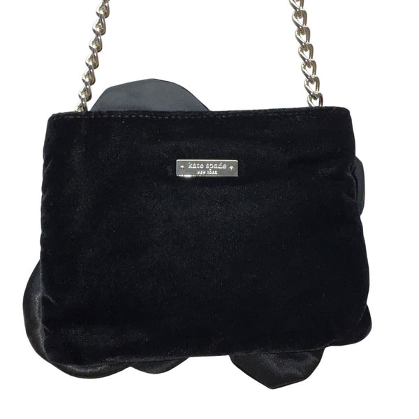 Kate Spade Black Velvet Flower With Gold Chain Strap Crossbody Bag Size S