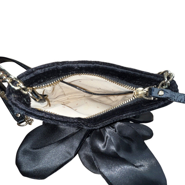 Kate Spade Black Velvet Flower With Gold Chain Strap Crossbody Bag Size S