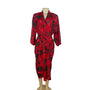 Expressions Women’s Red & Black Floral Jacquard Robe With Belt Long Length Sz M