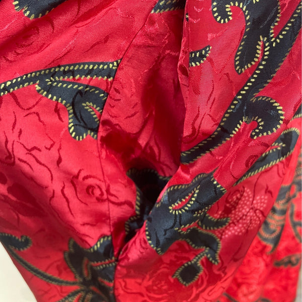 Expressions Women’s Red & Black Floral Jacquard Robe With Belt Long Length Sz M