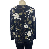 Peruvian Connection Floral Pattern Black Long Sleeve Button Up Cardigan Sz S