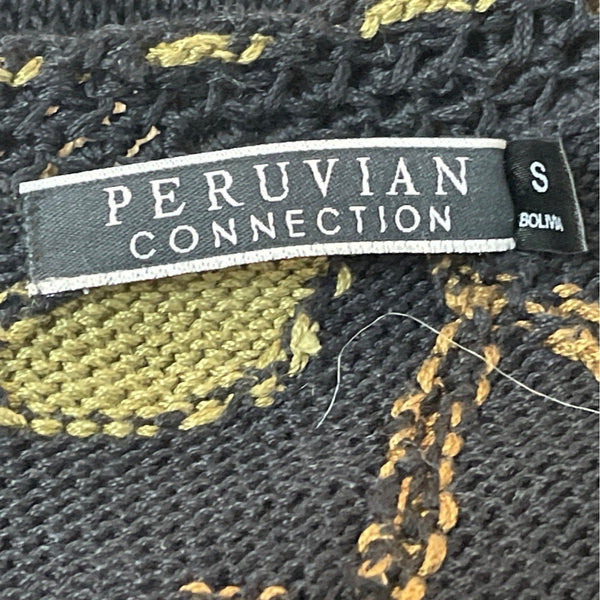 Peruvian Connection Floral Pattern Black Long Sleeve Button Up Cardigan Sz S