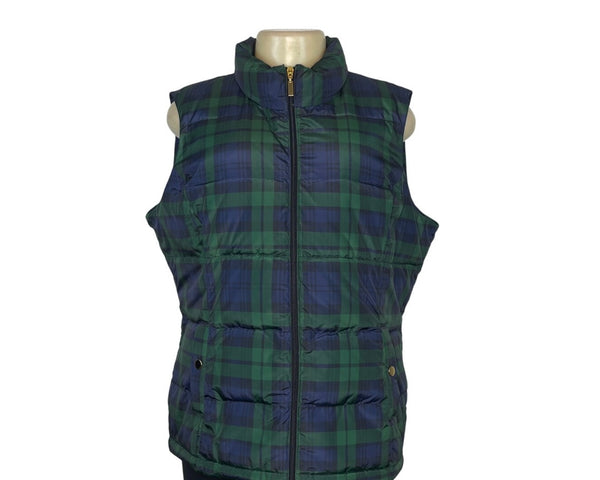 Charter Club Womens Green & Navy Blue Zip Up Plaid Quilted Puffer Vest Size XL
