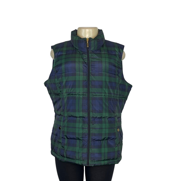 Charter Club Womens Green & Navy Blue Zip Up Plaid Quilted Puffer Vest Size XL