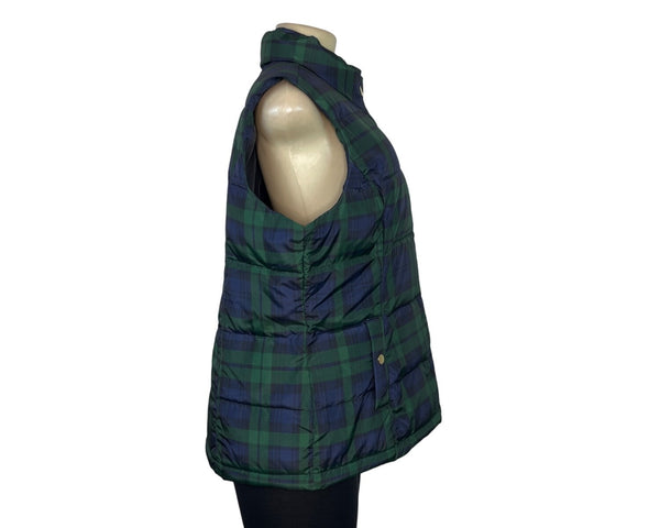 Charter Club Womens Green & Navy Blue Zip Up Plaid Quilted Puffer Vest Size XL
