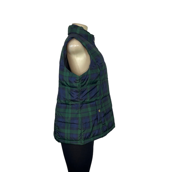 Charter Club Womens Green & Navy Blue Zip Up Plaid Quilted Puffer Vest Size XL