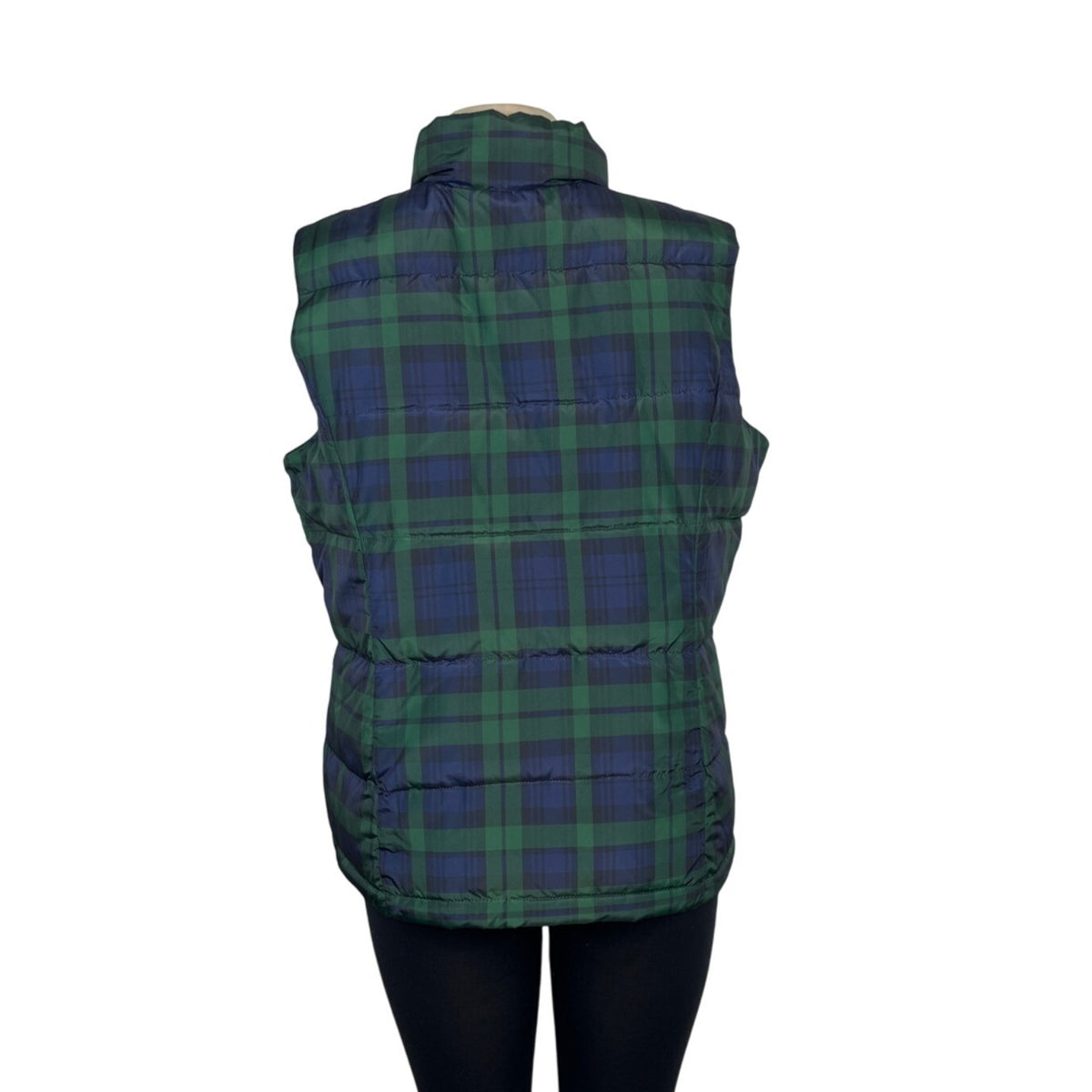 Charter Club Womens Green & Navy Blue Zip Up Plaid Quilted Puffer Vest Size XL