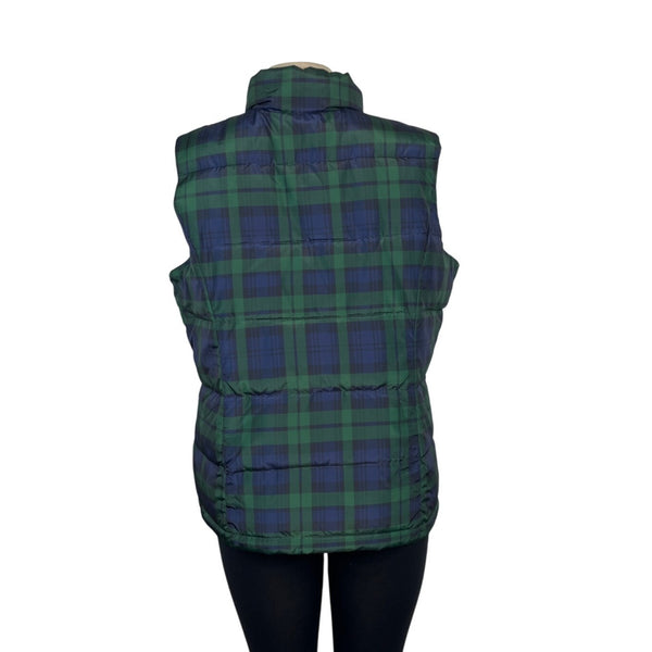 Charter Club Womens Green & Navy Blue Zip Up Plaid Quilted Puffer Vest Size XL