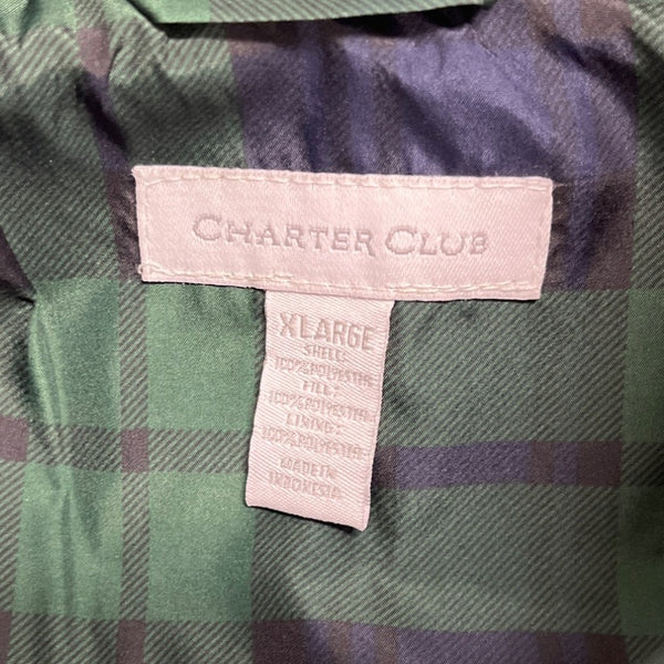 Charter Club Womens Green & Navy Blue Zip Up Plaid Quilted Puffer Vest Size XL