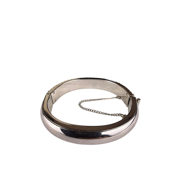 Vintage Silver Tone Womens Hinged Bracelet With Baguette-Cut Glass Accents