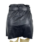 Zara Womens Black Leather A-Line Mini Skirt With Paperbag Waist Size L