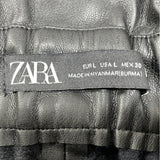 Zara Womens Black Leather A-Line Mini Skirt With Paperbag Waist Size L
