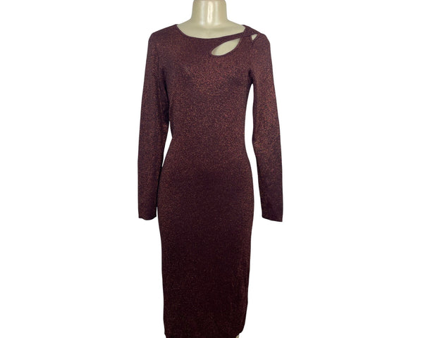 ELIE TAHARI Burgundy Long Sleeve Bodycon Midi Dress W/ Cutout Detail Sz L - New