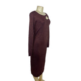 ELIE TAHARI Burgundy Long Sleeve Bodycon Midi Dress W/ Cutout Detail Sz L - New