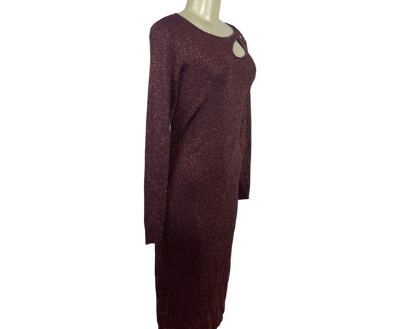 ELIE TAHARI Burgundy Long Sleeve Bodycon Midi Dress W/ Cutout Detail Sz L - New