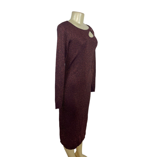 ELIE TAHARI Burgundy Long Sleeve Bodycon Midi Dress W/ Cutout Detail Sz L - New