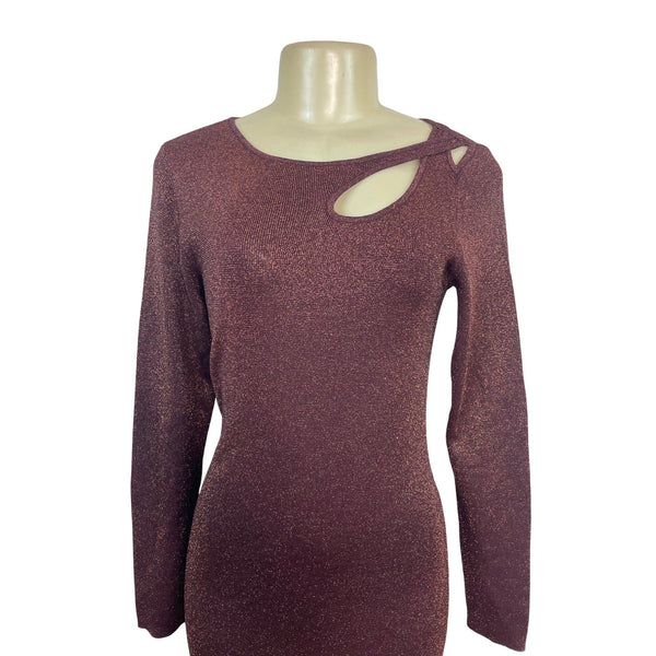 ELIE TAHARI Burgundy Long Sleeve Bodycon Midi Dress W/ Cutout Detail Sz L - New