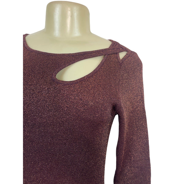 ELIE TAHARI Burgundy Long Sleeve Bodycon Midi Dress W/ Cutout Detail Sz L - New