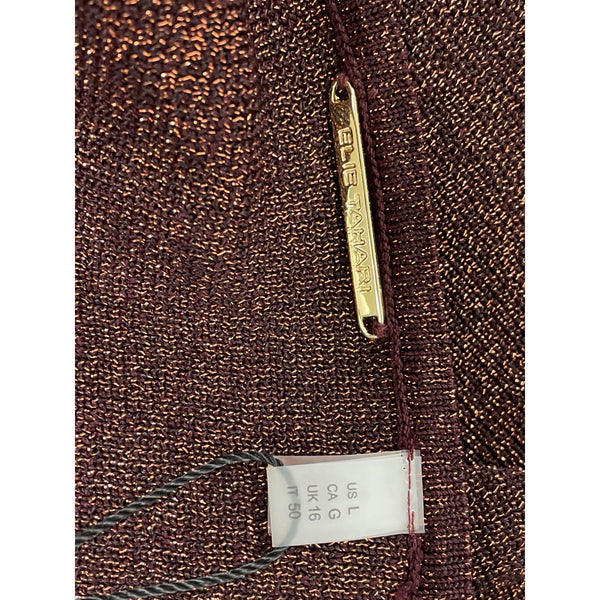 ELIE TAHARI Burgundy Long Sleeve Bodycon Midi Dress W/ Cutout Detail Sz L - New