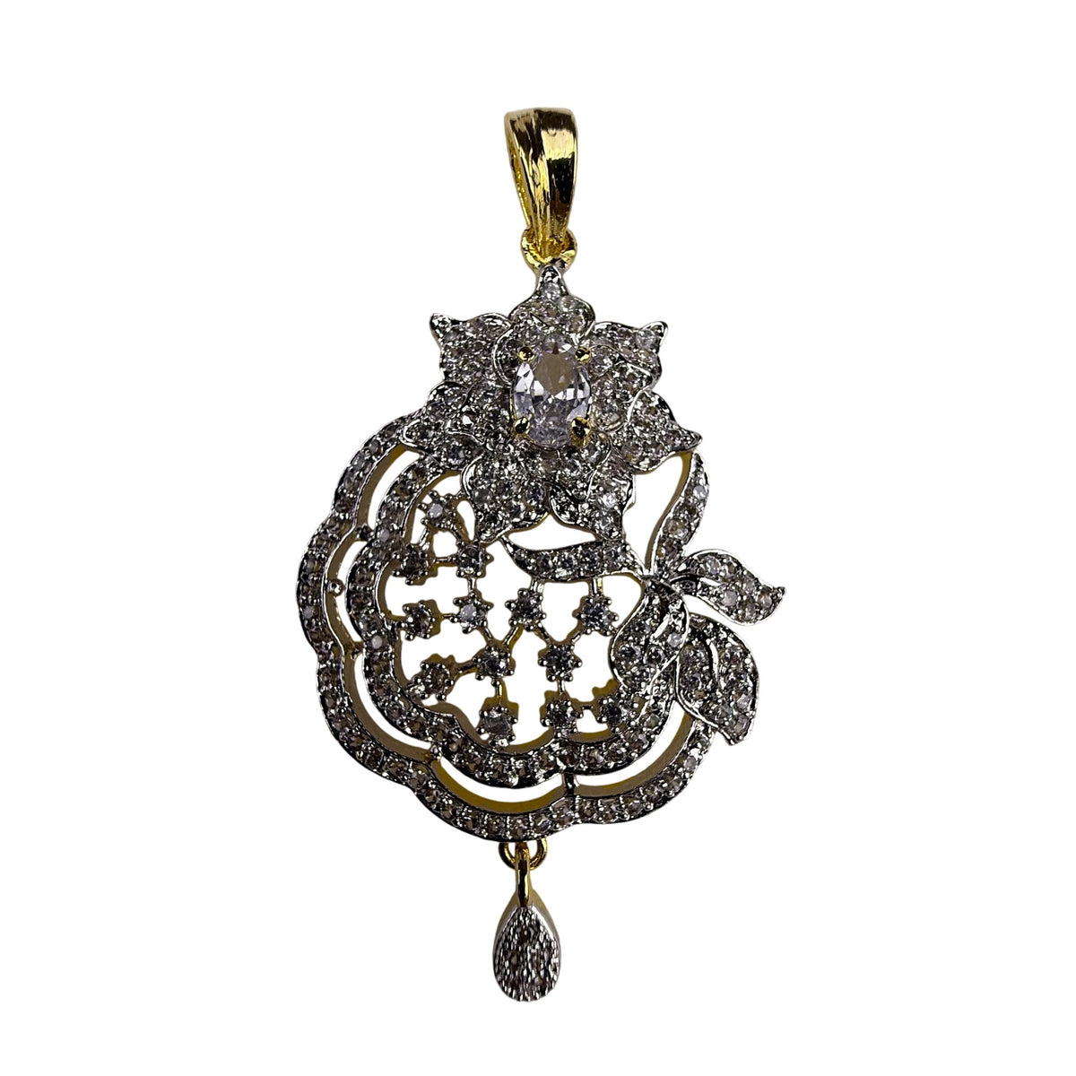 Assembled Crystal Pendant & Earrings Jewelry Set Gold Tone With Rhintone