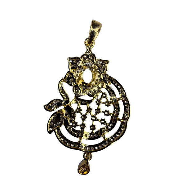 Assembled Crystal Pendant & Earrings Jewelry Set Gold Tone With Rhintone