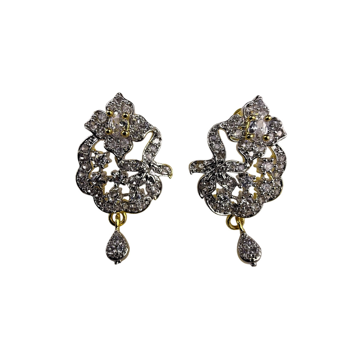 Assembled Crystal Pendant & Earrings Jewelry Set Gold Tone With Rhintone