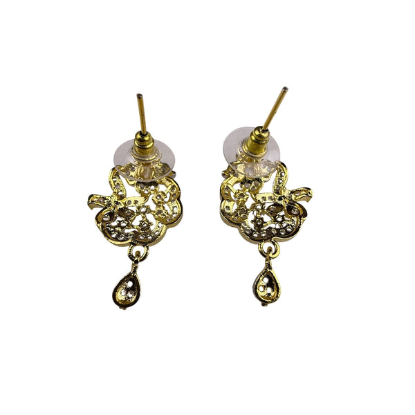 Assembled Crystal Pendant & Earrings Jewelry Set Gold Tone With Rhintone