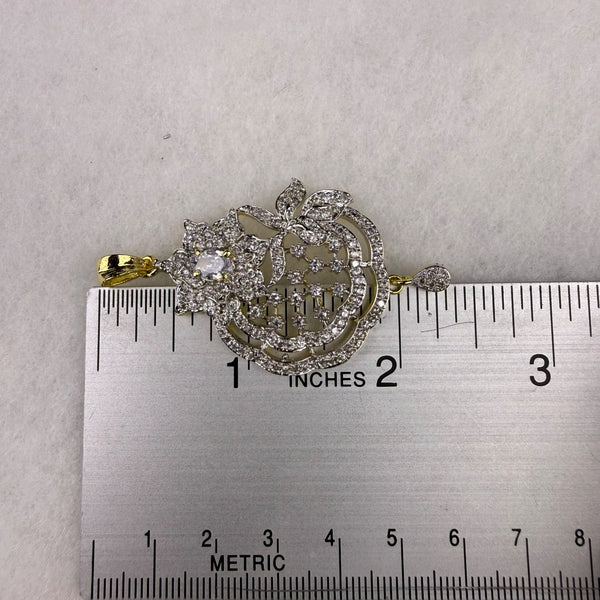 Assembled Crystal Pendant & Earrings Jewelry Set Gold Tone With Rhintone