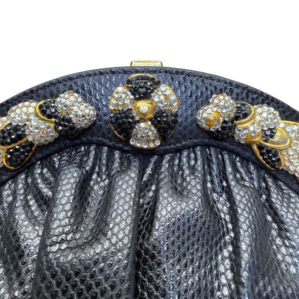 Finesse La Mode Black Leather Rhinestone Embellished Evening Clutch With Strap