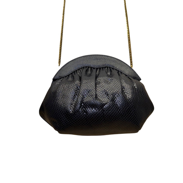 Finesse La Mode Black Leather Rhinestone Embellished Evening Clutch With Strap