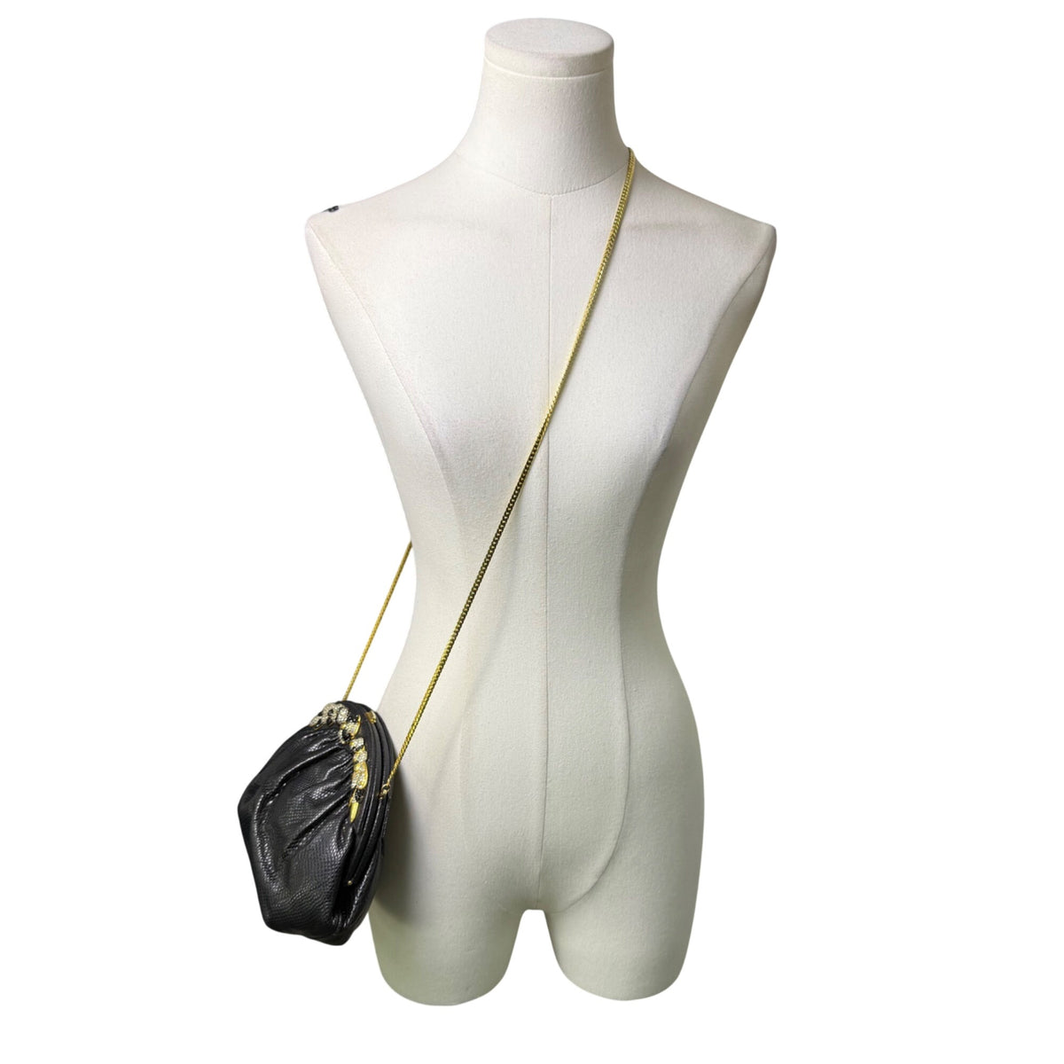 Finesse La Mode Black Leather Rhinestone Embellished Evening Clutch With Strap