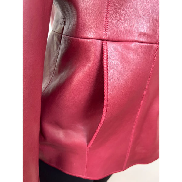 Bernardo Womens Red Leather Jacket With Zip Front & Stand-Up Collar Sz L