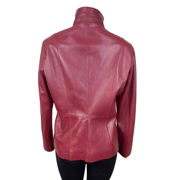 Bernardo Womens Red Leather Jacket With Zip Front & Stand-Up Collar Sz L