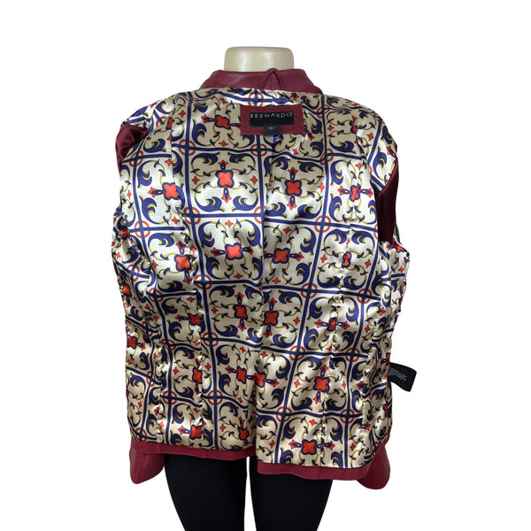 Bernardo Womens Red Leather Jacket With Zip Front & Stand-Up Collar Sz L