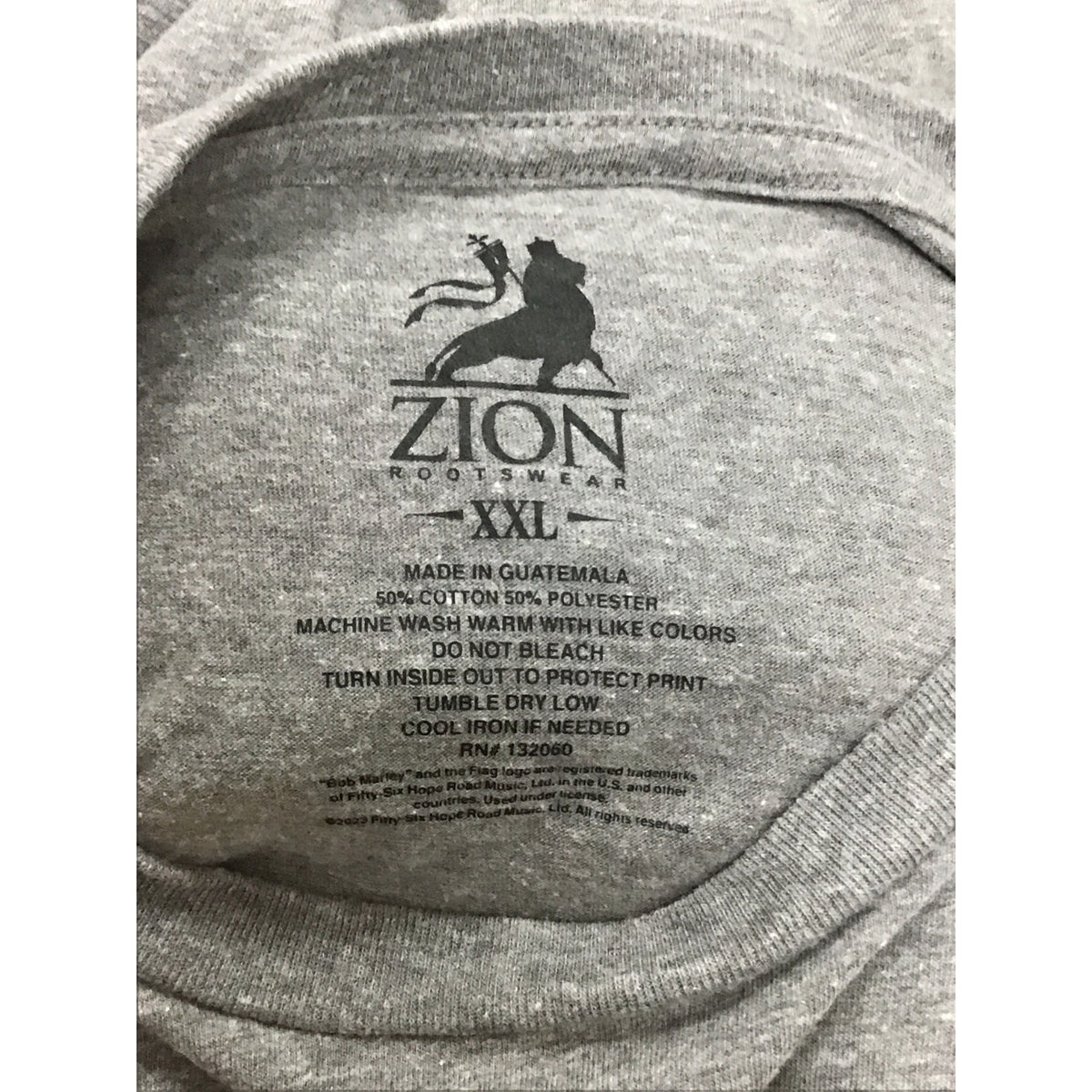 Zion Rootswear Mens Gray Cotton Polyester Bob Marley One Love Graphic T-Shirt XXL