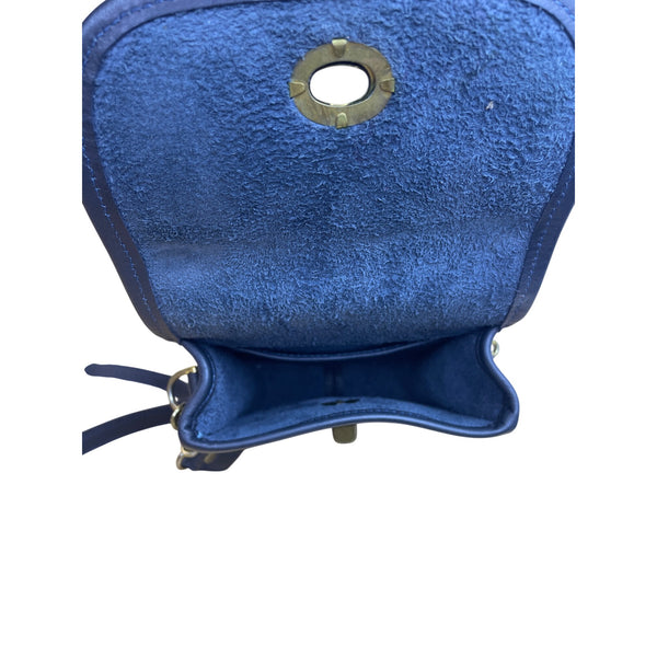 Leather Navy Crossbody Bag With Brass Lock Snap Closure Adjustable Strap