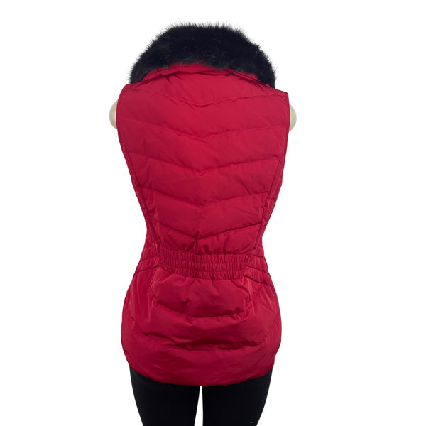 Talbots Red Puffer Vest With Faux Fur Collar & Gold Zipper Details Size S - New