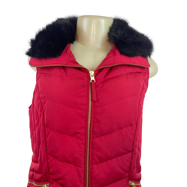 Talbots Red Puffer Vest With Faux Fur Collar & Gold Zipper Details Size S - New