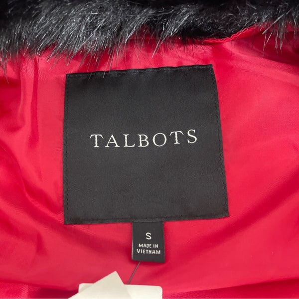 Talbots Red Puffer Vest With Faux Fur Collar & Gold Zipper Details Size S - New
