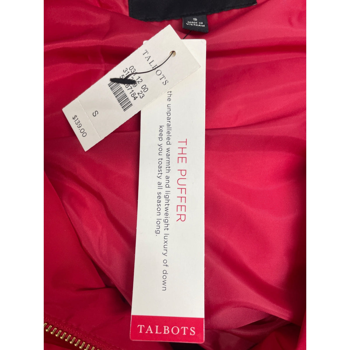 Talbots Red Puffer Vest With Faux Fur Collar & Gold Zipper Details Size S - New