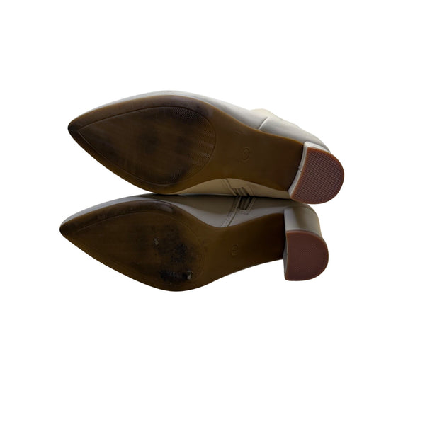 Womens Beige Faux Leather Tall Knee-High Heeled Boots Side Zipper Pointed Toe Shoes