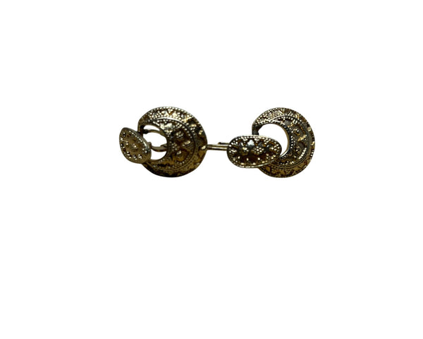 Antique Unisex Gold-Toned Metal Cufflinks With Intricate Marcasite Detailing