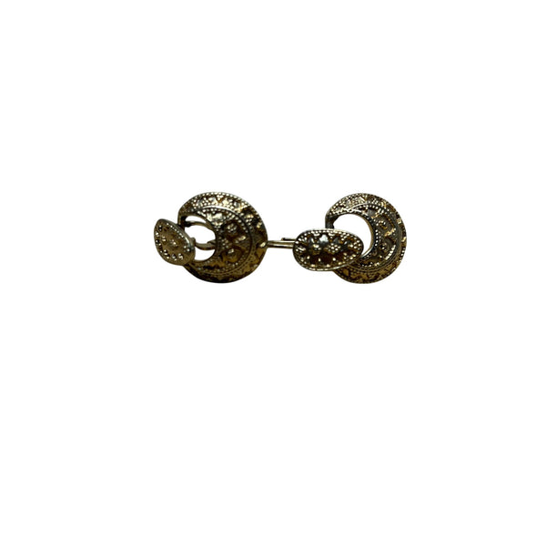 Antique Unisex Gold-Toned Metal Cufflinks With Intricate Marcasite Detailing