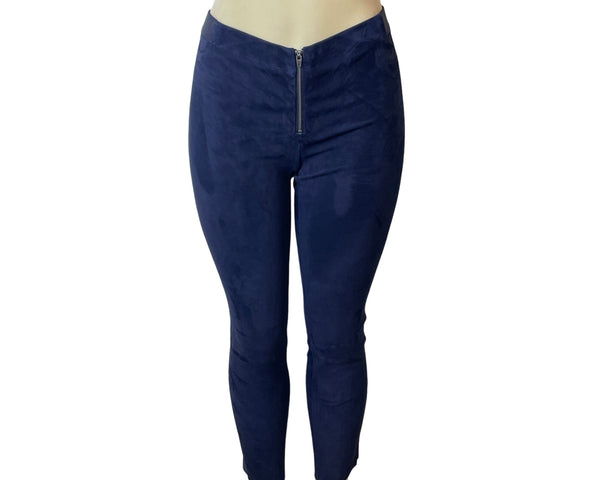 Alice + Olivia Womens Navy Suede Leggings With Front Zipper Sz 6- NEW
