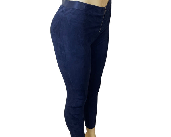 Alice + Olivia Womens Navy Suede Leggings With Front Zipper Sz 6- NEW