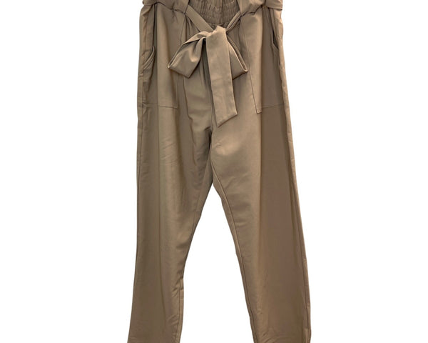 Grace Karin Womens Paperbag High-Waist Trousers W Tie Belt Beige Pants Sz L- NEW