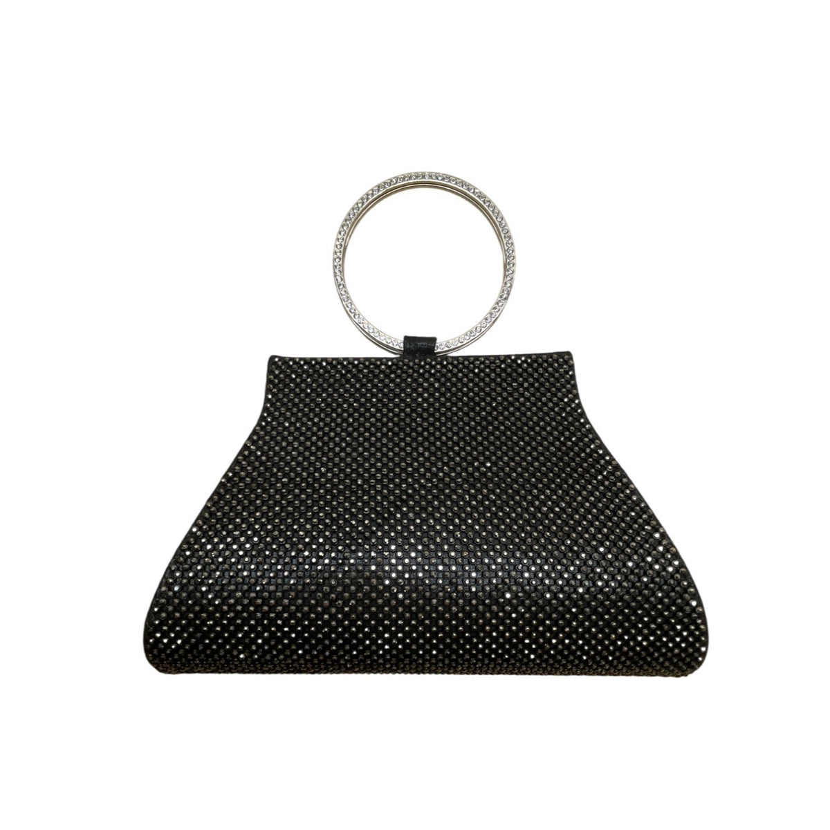 Mossmon Black Rhinestone Silver Handle Satin Lining Snap Closure Evening Clutch