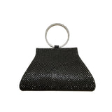 Mossmon Black Rhinestone Silver Handle Satin Lining Snap Closure Evening Clutch